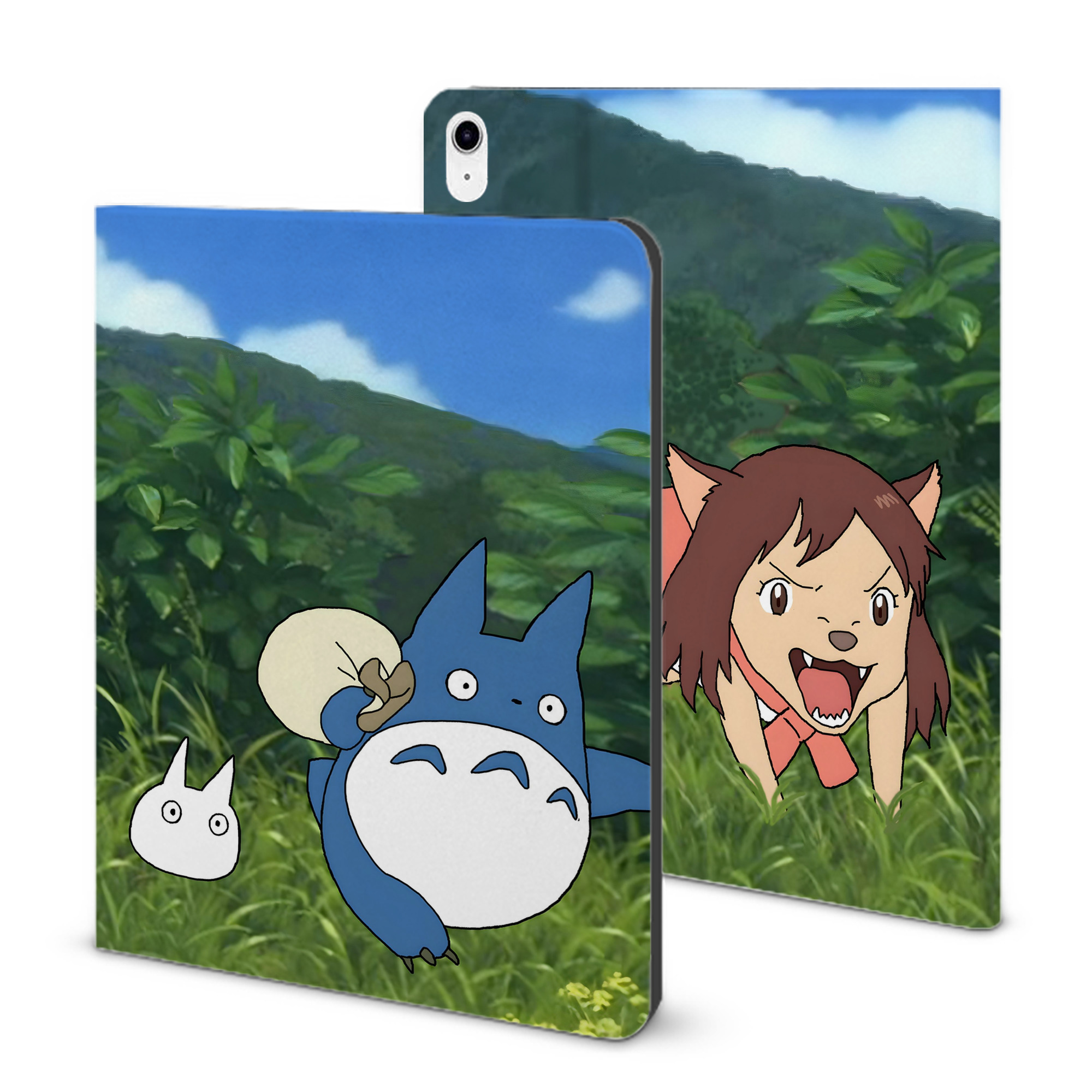 （画像用） となりのトトロ 草壁メイ 草壁サツキ My Neighbor Totoro Satsuki Kusakabe Mei Kusakabe IPad ケース ブック型 PUレザー TPU 耐衝撃 軽量 薄型 ペン収納なし 全面保護 IPad 各モデル対応